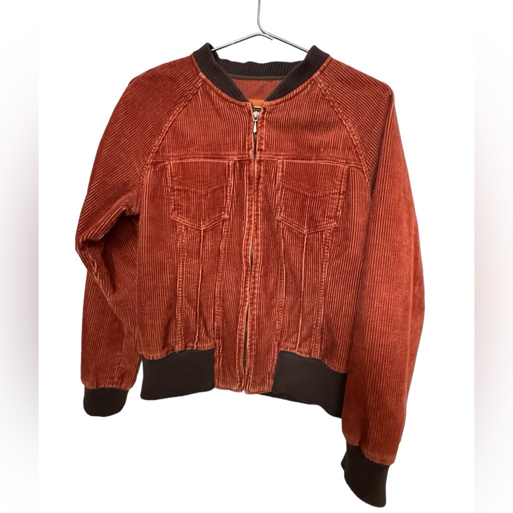 Retro Women's XL Corduroy Bomber Jacket Rust 70s Vibe John Carlisle MINTY